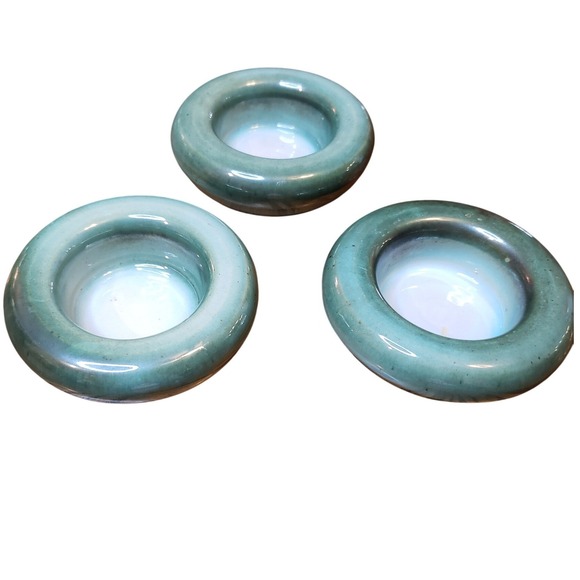 Unbranded Other - Set‎ of 3 Teal Blue Glazed Ceramic Donut Candle Holders Votive Tea Light Holders